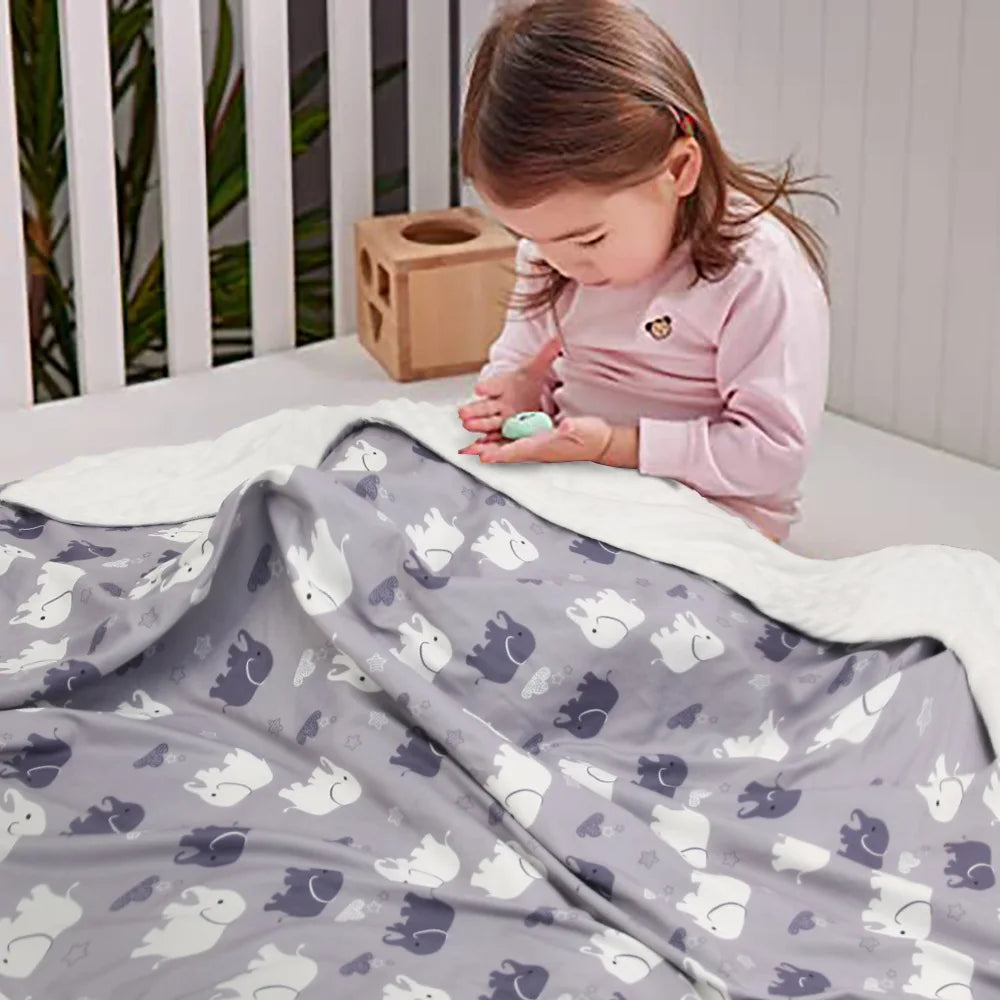 2 ply Printed Cartoon Animal Fleece Baby Blanket