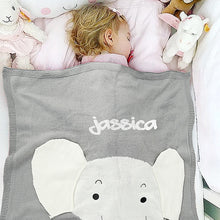 Load image into Gallery viewer, Personalized Name Knitted Elephant Blanket