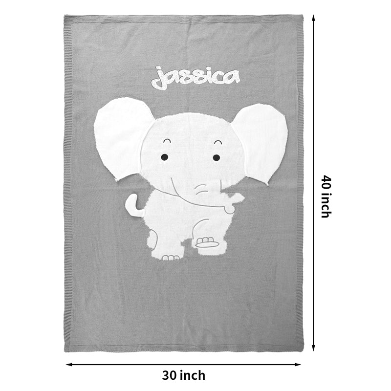 Personalized Name Knitted Elephant Blanket