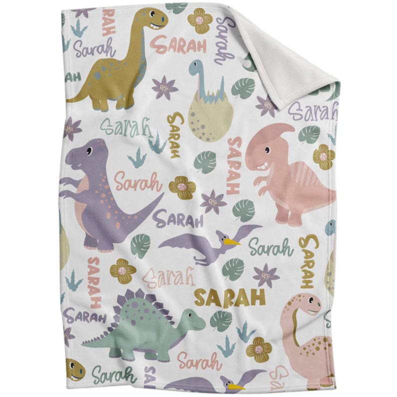 Custom Blankets Personalized Baby Blanket with Name and Dinosaur